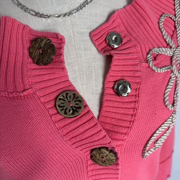 Vintage Pink Floral Embroidered Snap Cardigan Sweater 100% Cotton Timberlea - Picture 4 of 9